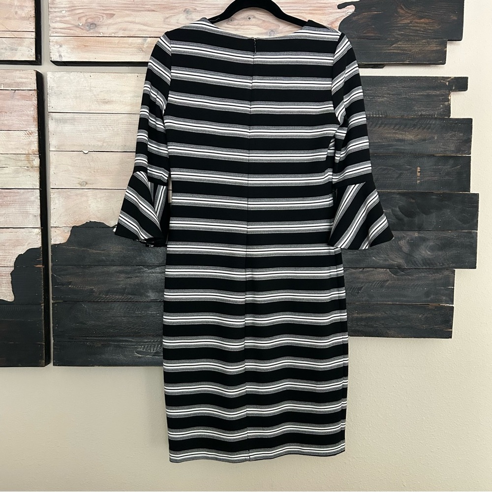 Calvin Klein Striped Bell Flutter Sleeve Sheath Dress - Picture 3 of 8